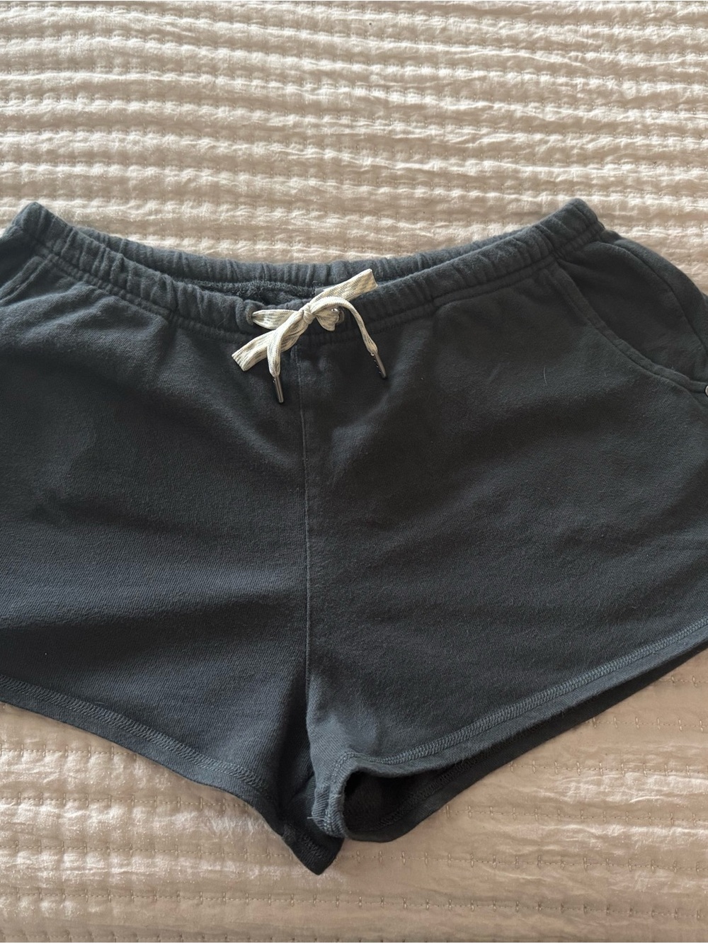 Vuori Dark Grey Drawstring Athletic Shorts with Cream Tie